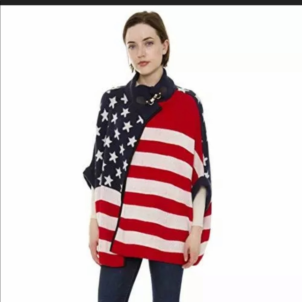 NWOT! American Flag Pattern Sleeved Poncho
